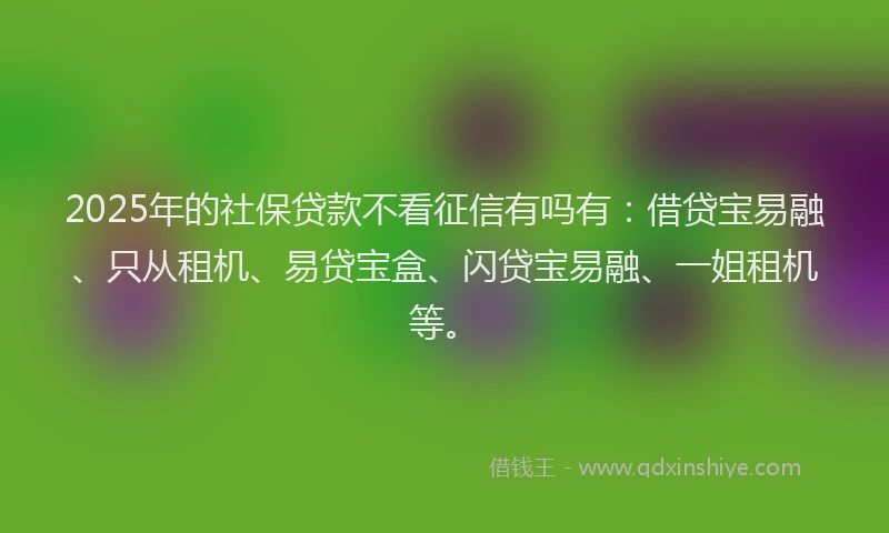2025年的社保贷款不看征信有吗有：借贷宝易融、只从租机、易贷宝盒、闪贷宝易融、一姐租机等。