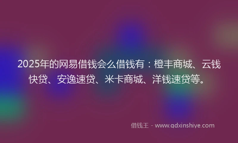 2025年的网易借钱会么借钱有：橙丰商城、云钱快贷、安逸速贷、米卡商城、洋钱速贷等。