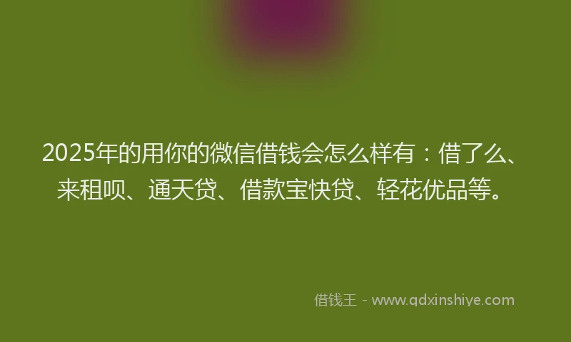 2025年的用你的微信借钱会怎么样有：借了么、来租呗、通天贷、借款宝快贷、轻花优品等。