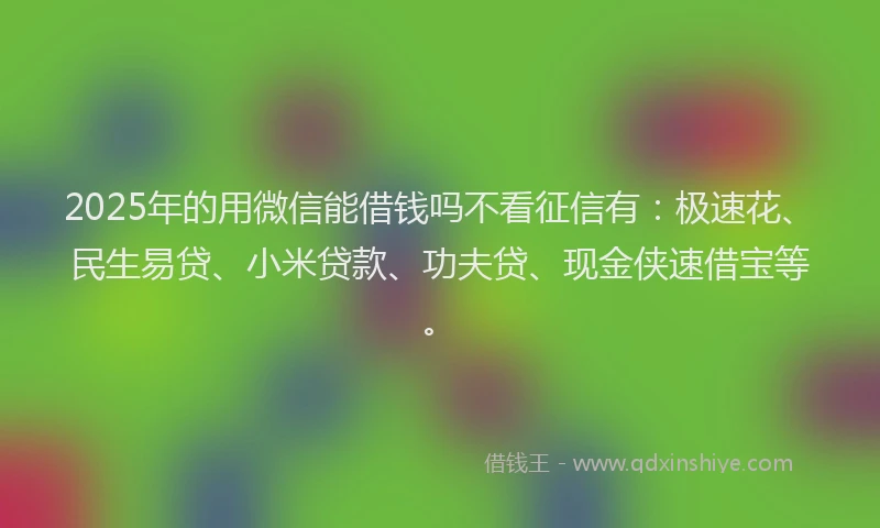 2025年的用微信能借钱吗不看征信有：极速花、民生易贷、小米贷款、功夫贷、现金侠速借宝等。