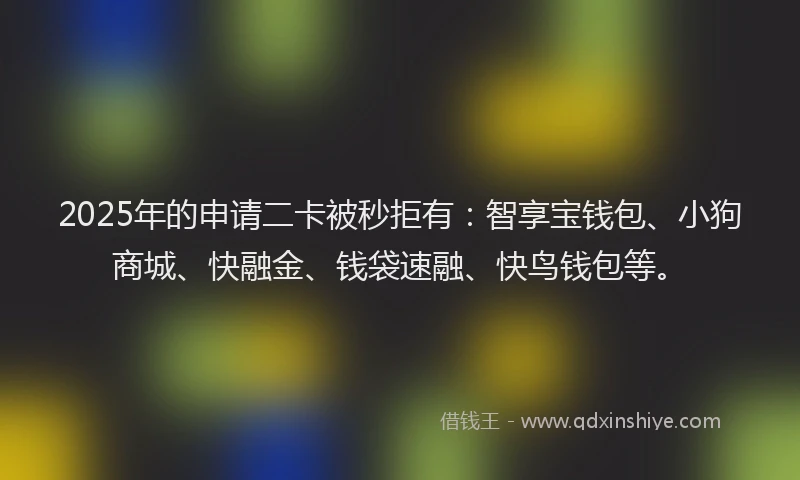 2025年的申请二卡被秒拒有：智享宝钱包、小狗商城、快融金、钱袋速融、快鸟钱包等。
