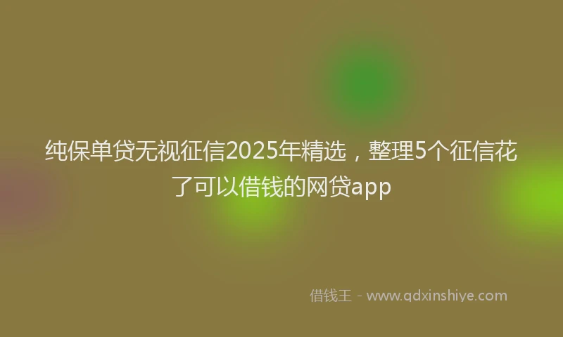 纯保单贷无视征信2025年精选，整理5个征信花了可以借钱的网贷app
