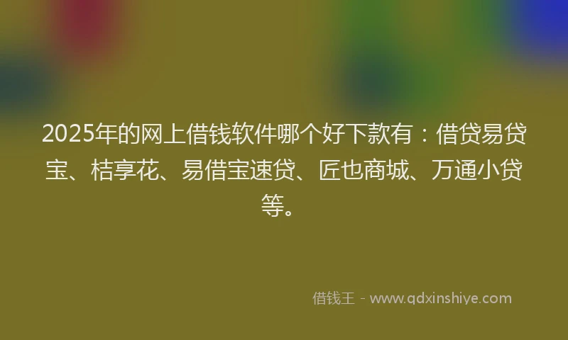 2025年的网上借钱软件哪个好下款有：借贷易贷宝、桔享花、易借宝速贷、匠也商城、万通小贷等。