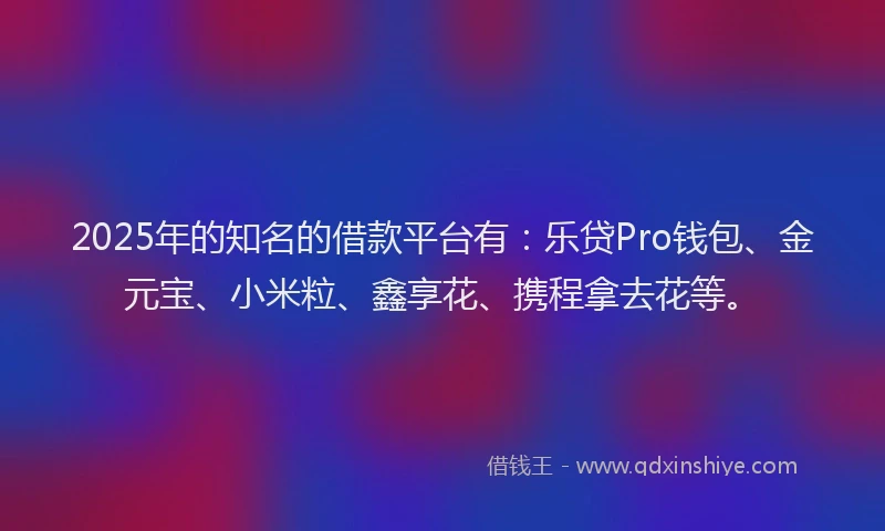 2025年的知名的借款平台有：乐贷Pro钱包、金元宝、小米粒、鑫享花、携程拿去花等。