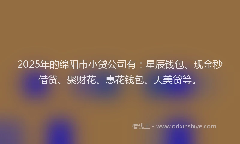 2025年的绵阳市小贷公司有：星辰钱包、现金秒借贷、聚财花、惠花钱包、天美贷等。