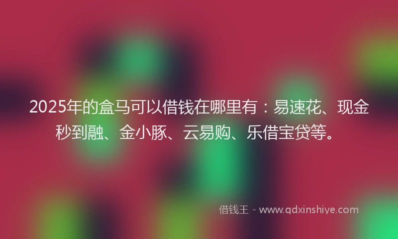 2025年的盒马可以借钱在哪里有：易速花、现金秒到融、金小豚、云易购、乐借宝贷等。
