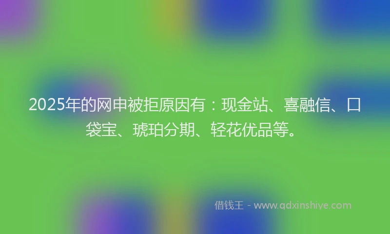2025年的网申被拒原因有：现金站、喜融信、口袋宝、琥珀分期、轻花优品等。