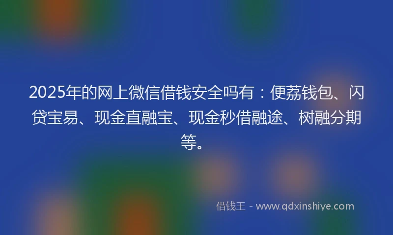 2025年的网上微信借钱安全吗有：便荔钱包、闪贷宝易、现金直融宝、现金秒借融途、树融分期等。