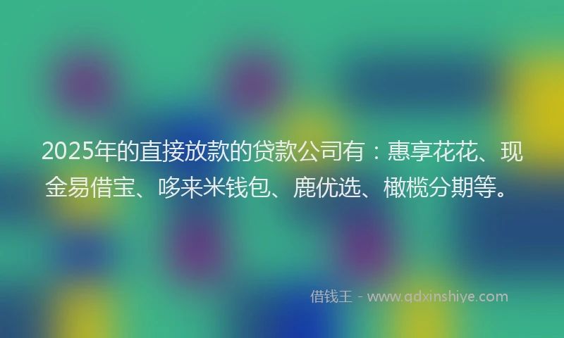 2025年的直接放款的贷款公司有：惠享花花、现金易借宝、哆来米钱包、鹿优选、橄榄分期等。