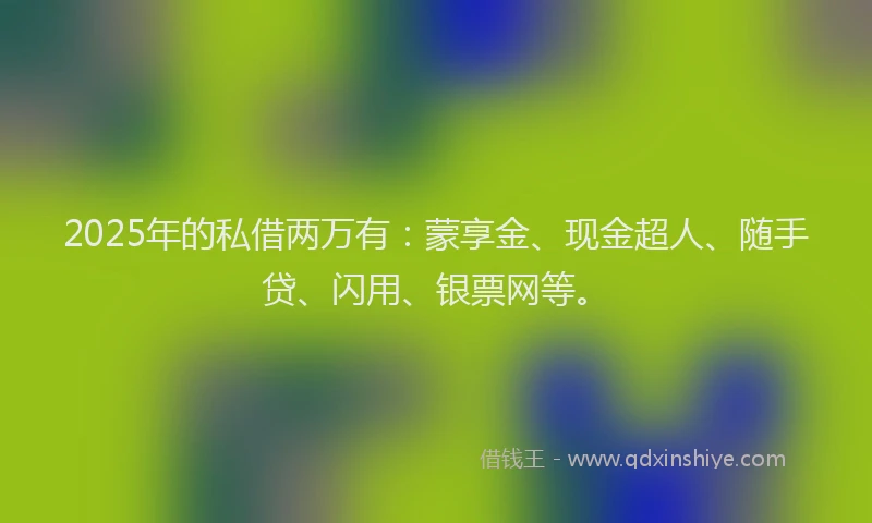 2025年的私借两万有：蒙享金、现金超人、随手贷、闪用、银票网等。