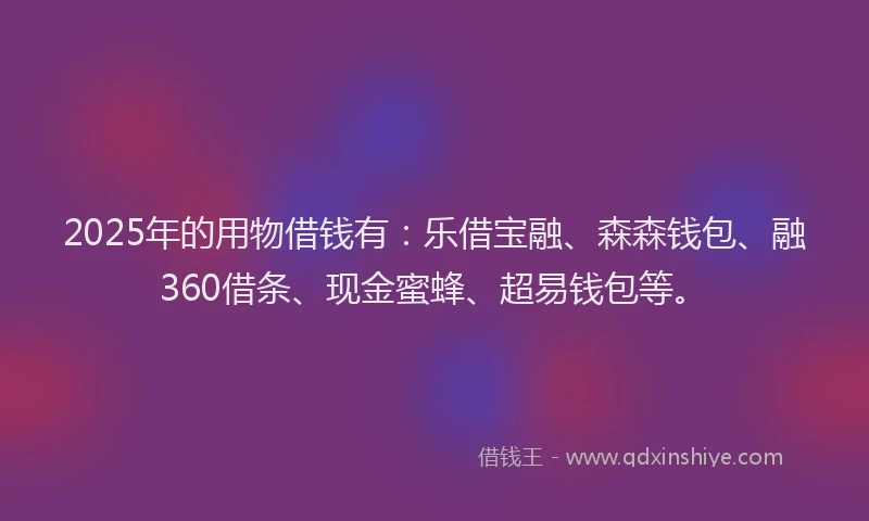 2025年的用物借钱有：乐借宝融、森森钱包、融360借条、现金蜜蜂、超易钱包等。