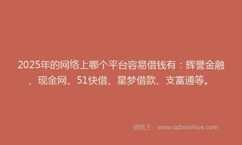2025年的网络上哪个平台容易借钱有：辉誉金融、现金网、51快借、星梦借款、支富通等。