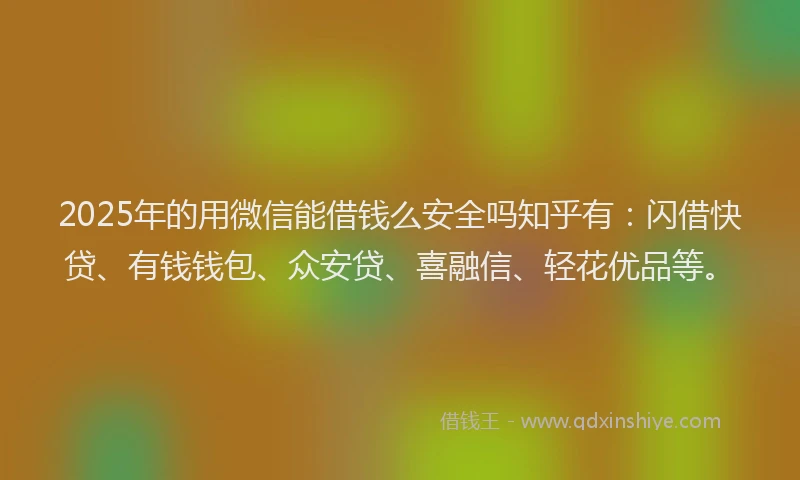 2025年的用微信能借钱么安全吗知乎有：闪借快贷、有钱钱包、众安贷、喜融信、轻花优品等。