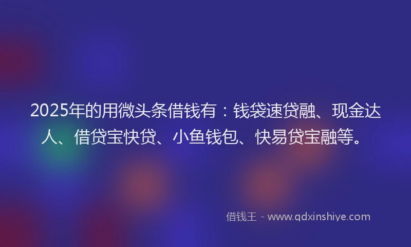 2025年的用微头条借钱有：钱袋速贷融、现金达人、借贷宝快贷、小鱼钱包、快易贷宝融等。