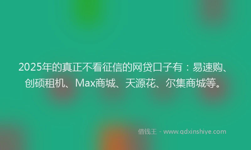 2025年的真正不看征信的网贷口子有：易速购、创硕租机、Max商城、天源花、尔集商城等。