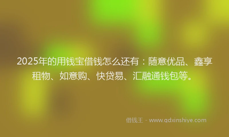 2025年的用钱宝借钱怎么还有：随意优品、鑫享租物、如意购、快贷易、汇融通钱包等。