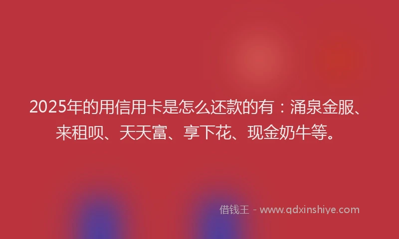 2025年的用信用卡是怎么还款的有：涌泉金服、来租呗、天天富、享下花、现金奶牛等。