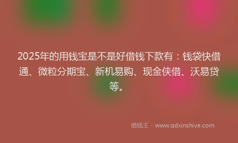 2025年的用钱宝是不是好借钱下款有：钱袋快借通、微粒分期宝、新机易购、现金侠借、沃易贷等。