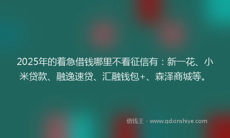 2025年的着急借钱哪里不看征信有：新一花、小米贷款、融逸速贷、汇融钱包+、森泽商城等。