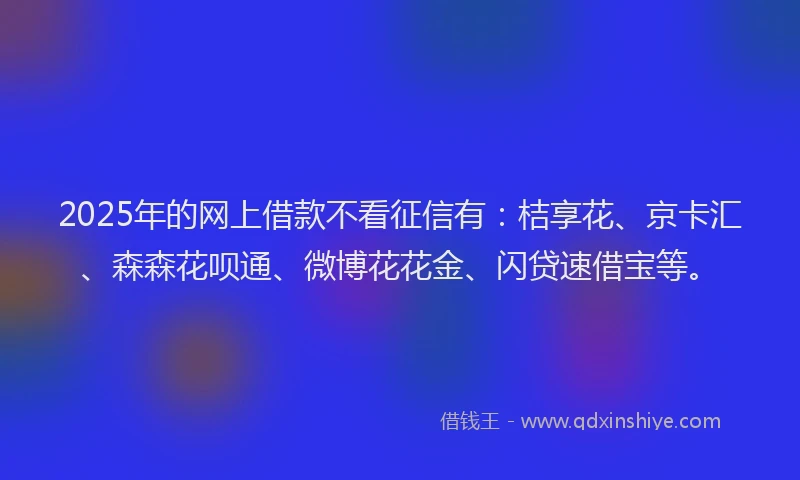 2025年的网上借款不看征信有：桔享花、京卡汇、森森花呗通、微博花花金、闪贷速借宝等。
