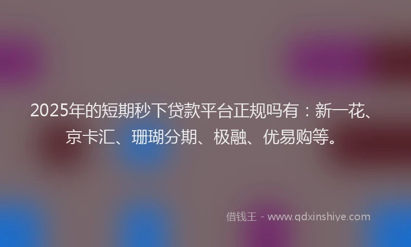 2025年的短期秒下贷款平台正规吗有：新一花、京卡汇、珊瑚分期、极融、优易购等。
