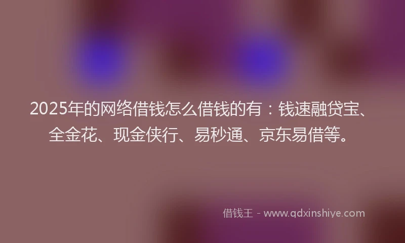 2025年的网络借钱怎么借钱的有：钱速融贷宝、全金花、现金侠行、易秒通、京东易借等。