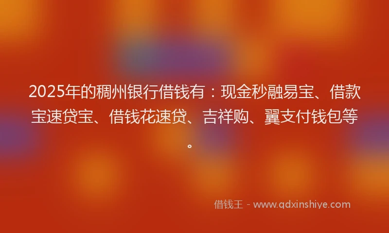 2025年的稠州银行借钱有：现金秒融易宝、借款宝速贷宝、借钱花速贷、吉祥购、翼支付钱包等。