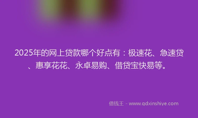 2025年的网上贷款哪个好点有：极速花、急速贷、惠享花花、永卓易购、借贷宝快易等。