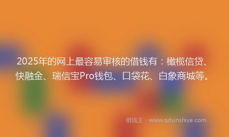 2025年的网上最容易审核的借钱有：橄榄信贷、快融金、瑞信宝Pro钱包、口袋花、白象商城等。