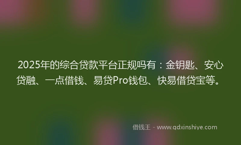 2025年的综合贷款平台正规吗有：金钥匙、安心贷融、一点借钱、易贷Pro钱包、快易借贷宝等。