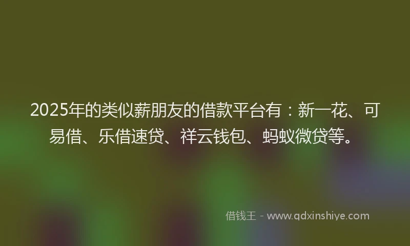 2025年的类似薪朋友的借款平台有：新一花、可易借、乐借速贷、祥云钱包、蚂蚁微贷等。