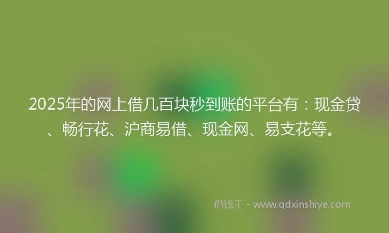 2025年的网上借几百块秒到账的平台有：现金贷、畅行花、沪商易借、现金网、易支花等。