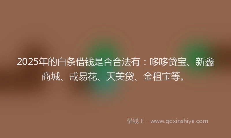 2025年的白条借钱是否合法有：哆哆贷宝、新鑫商城、戒易花、天美贷、金租宝等。
