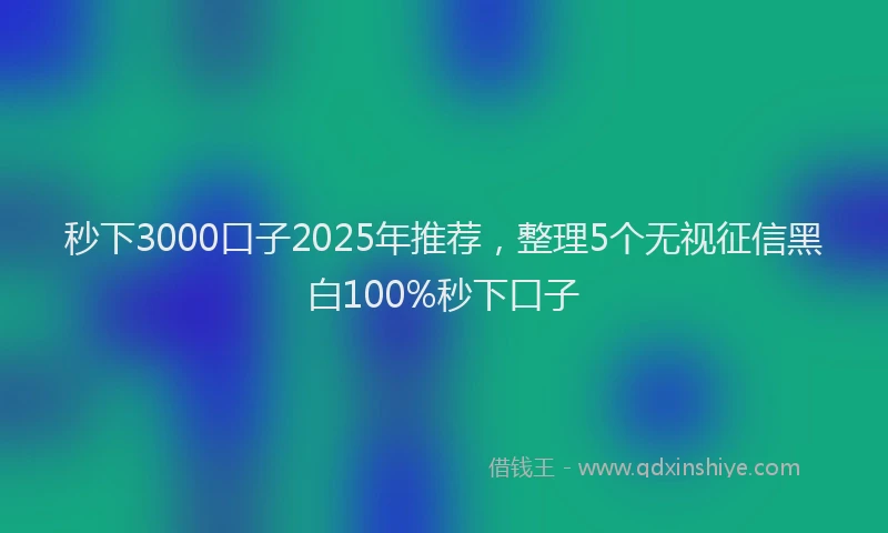 秒下3000口子2025年推荐，整理5个无视征信黑白100%秒下口子