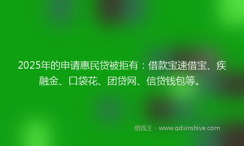 2025年的申请惠民贷被拒有：借款宝速借宝、疾融金、口袋花、团贷网、信贷钱包等。
