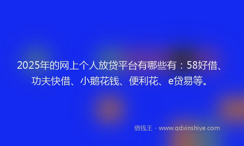 2025年的网上个人放贷平台有哪些有：58好借、功夫快借、小鹅花钱、便利花、e贷易等。