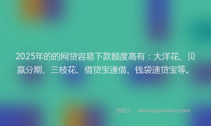 2025年的的网贷容易下款额度高有：大洋花、贝赢分期、三枝花、借贷宝速借、钱袋速贷宝等。