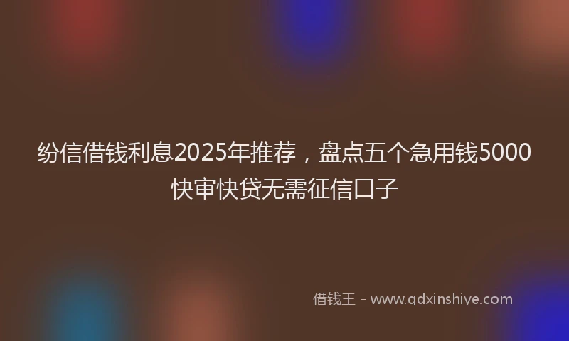 纷信借钱利息2025年推荐，盘点五个急用钱5000快审快贷无需征信口子