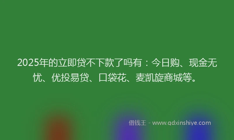 2025年的立即贷不下款了吗有：今日购、现金无忧、优投易贷、口袋花、麦凯旋商城等。