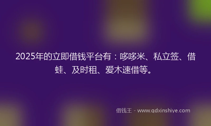 2025年的立即借钱平台有：哆哆米、私立签、借蛙、及时租、爱木速借等。