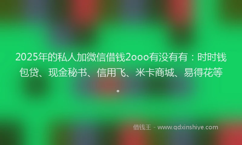 2025年的私人加微信借钱2ooo有没有有：时时钱包贷、现金秘书、信用飞、米卡商城、易得花等。