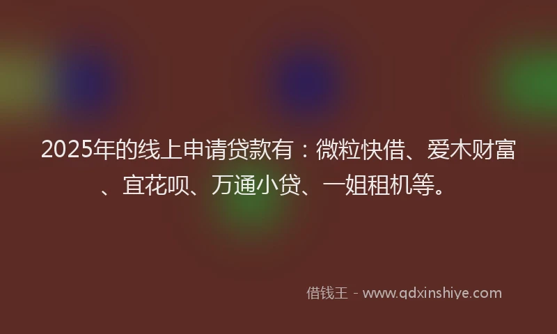 2025年的线上申请贷款有：微粒快借、爱木财富、宜花呗、万通小贷、一姐租机等。