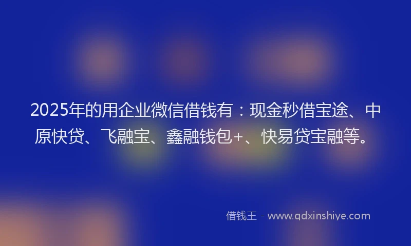 2025年的用企业微信借钱有：现金秒借宝途、中原快贷、飞融宝、鑫融钱包+、快易贷宝融等。