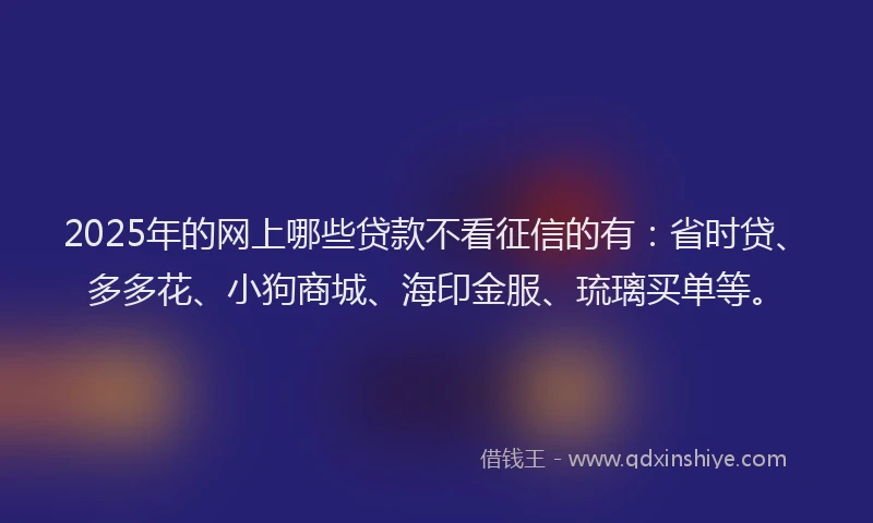 2025年的网上哪些贷款不看征信的有：省时贷、多多花、小狗商城、海印金服、琉璃买单等。