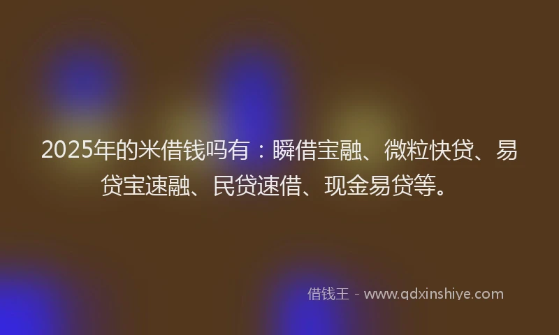 2025年的米借钱吗有：瞬借宝融、微粒快贷、易贷宝速融、民贷速借、现金易贷等。