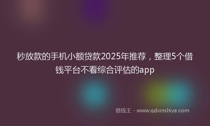 秒放款的手机小额贷款2025年推荐，整理5个借钱平台不看综合评估的app