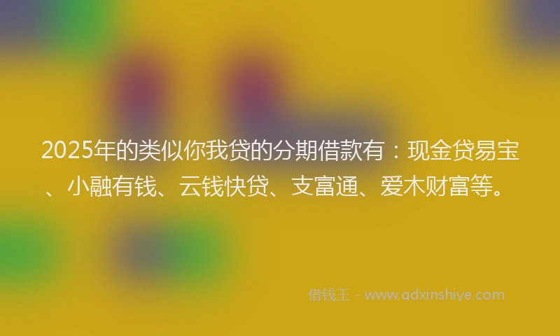 2025年的类似你我贷的分期借款有：现金贷易宝、小融有钱、云钱快贷、支富通、爱木财富等。