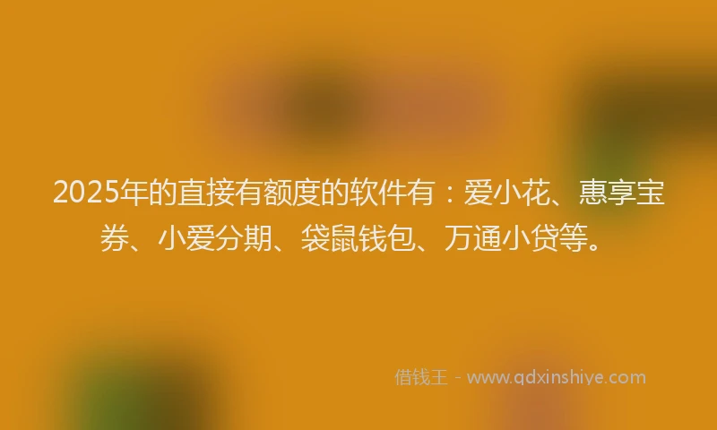 2025年的直接有额度的软件有：爱小花、惠享宝券、小爱分期、袋鼠钱包、万通小贷等。
