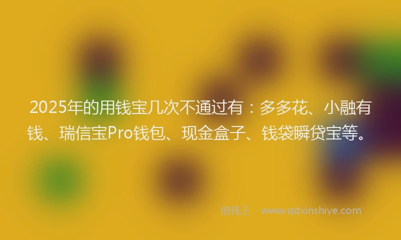 2025年的用钱宝几次不通过有：多多花、小融有钱、瑞信宝Pro钱包、现金盒子、钱袋瞬贷宝等。