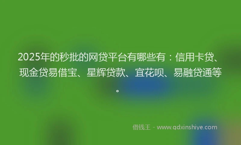 2025年的秒批的网贷平台有哪些有：信用卡贷、现金贷易借宝、星辉贷款、宜花呗、易融贷通等。